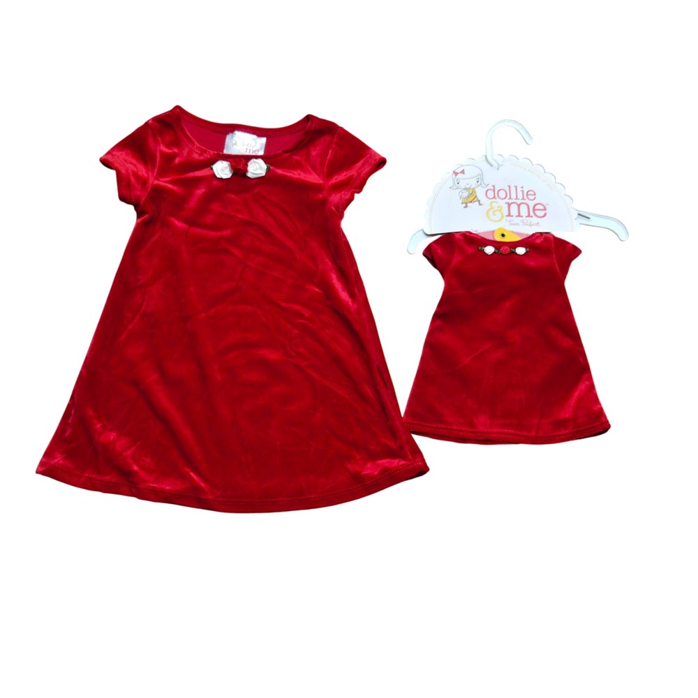 Dollie & Me Toddler Girls Red Velvet Matching Dress Set with 18 Inch Doll Outfit